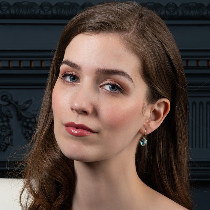 8.30ct Swiss Blue Topaz Drop Earrings In 9K Yellow Gold