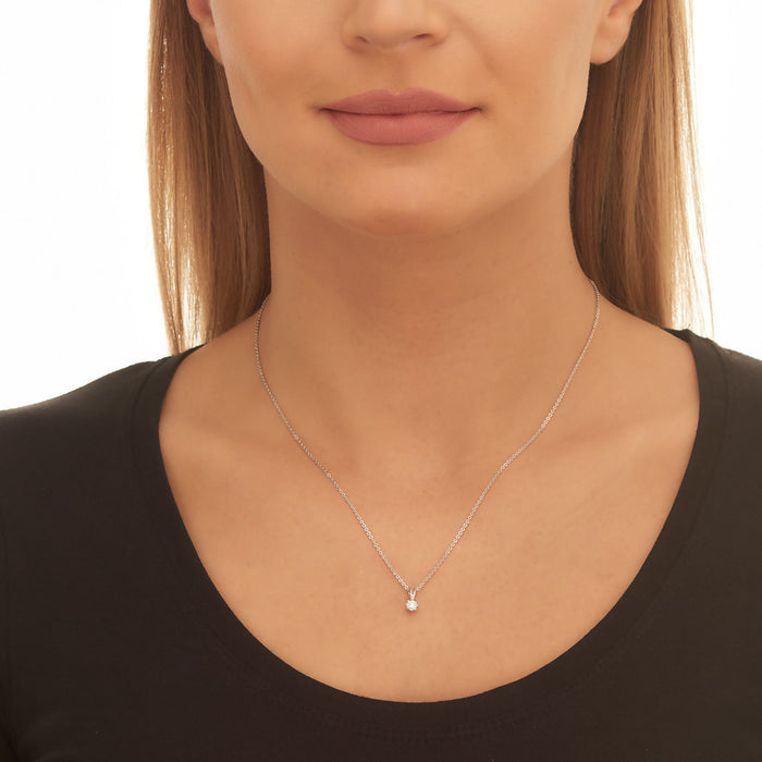 Solitaire 0.20ct 8 Claw Round Diamond Pendant In 18K White Gold