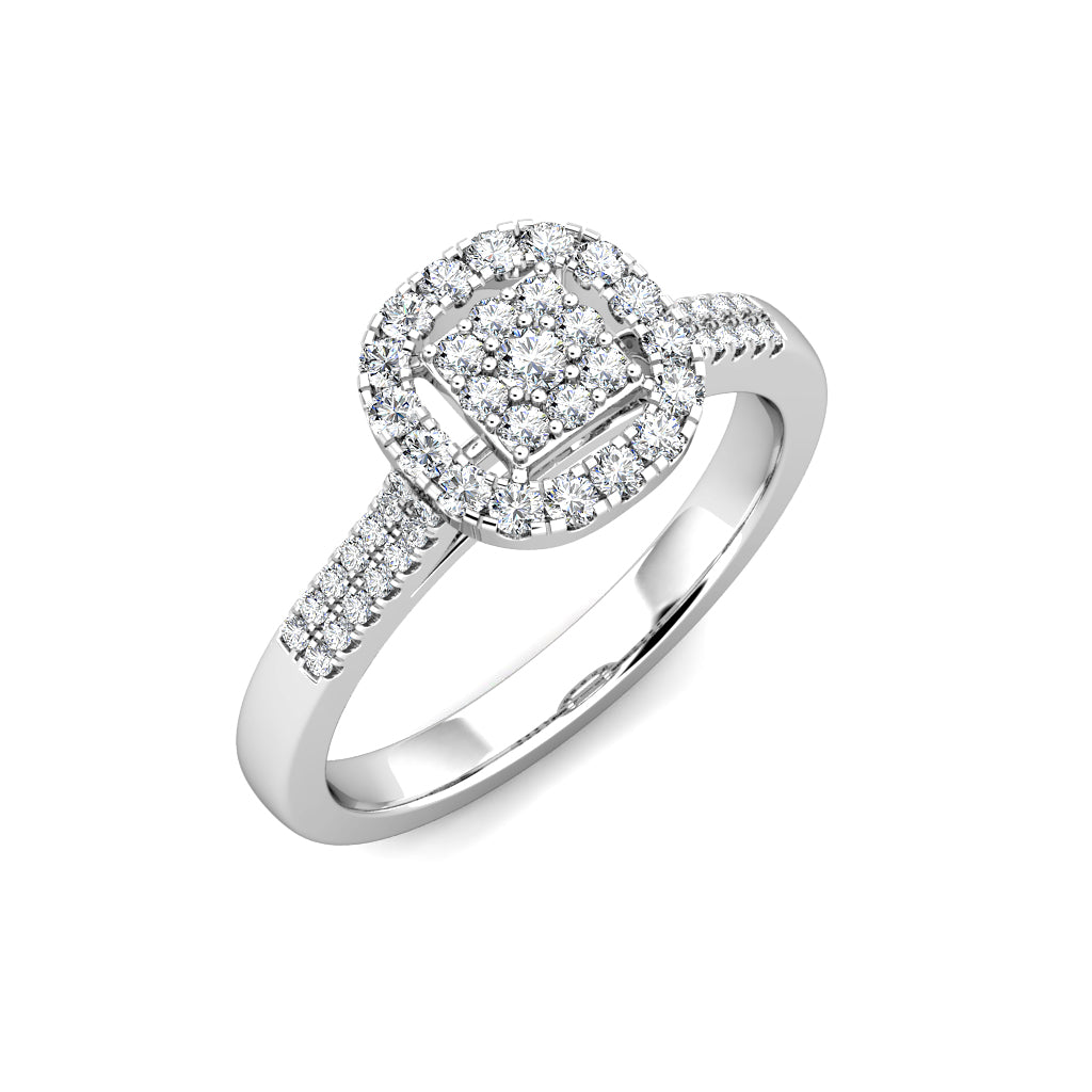 Cushion Diamond Cluster Engagement Ring 0.40ct Diamonds in 18K White Gold