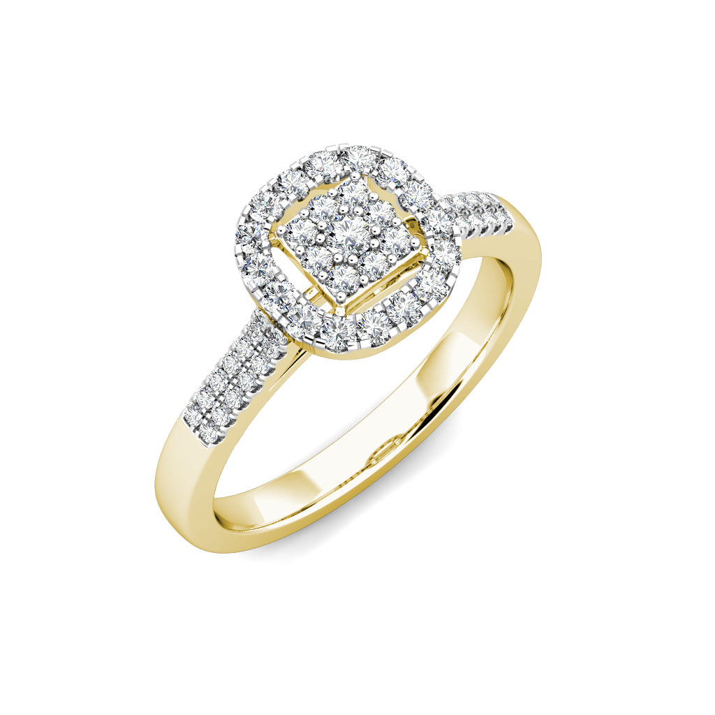 Cushion Diamond Cluster Engagement Ring 0.40ct Diamonds in 18K Yellow Gold