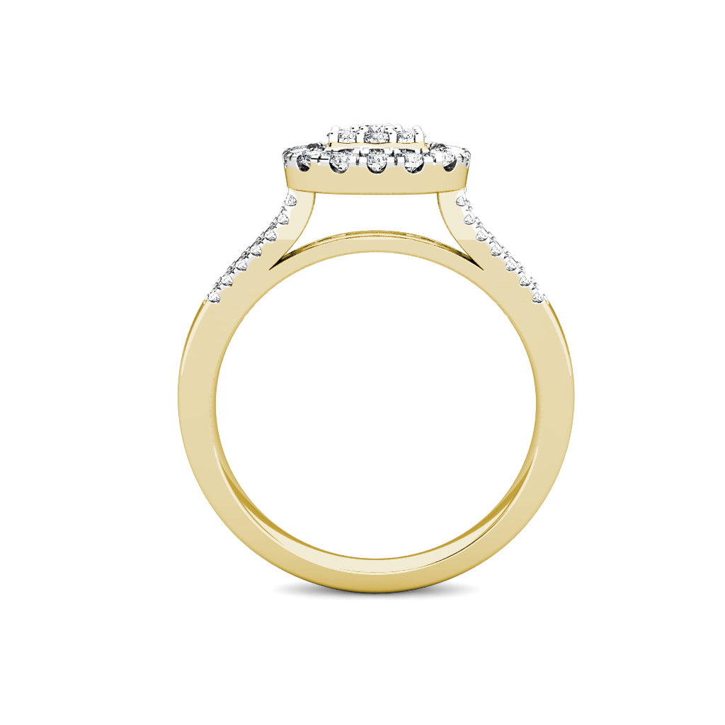 Cushion Diamond Cluster Engagement Ring 0.40ct Diamonds in 18K Yellow Gold