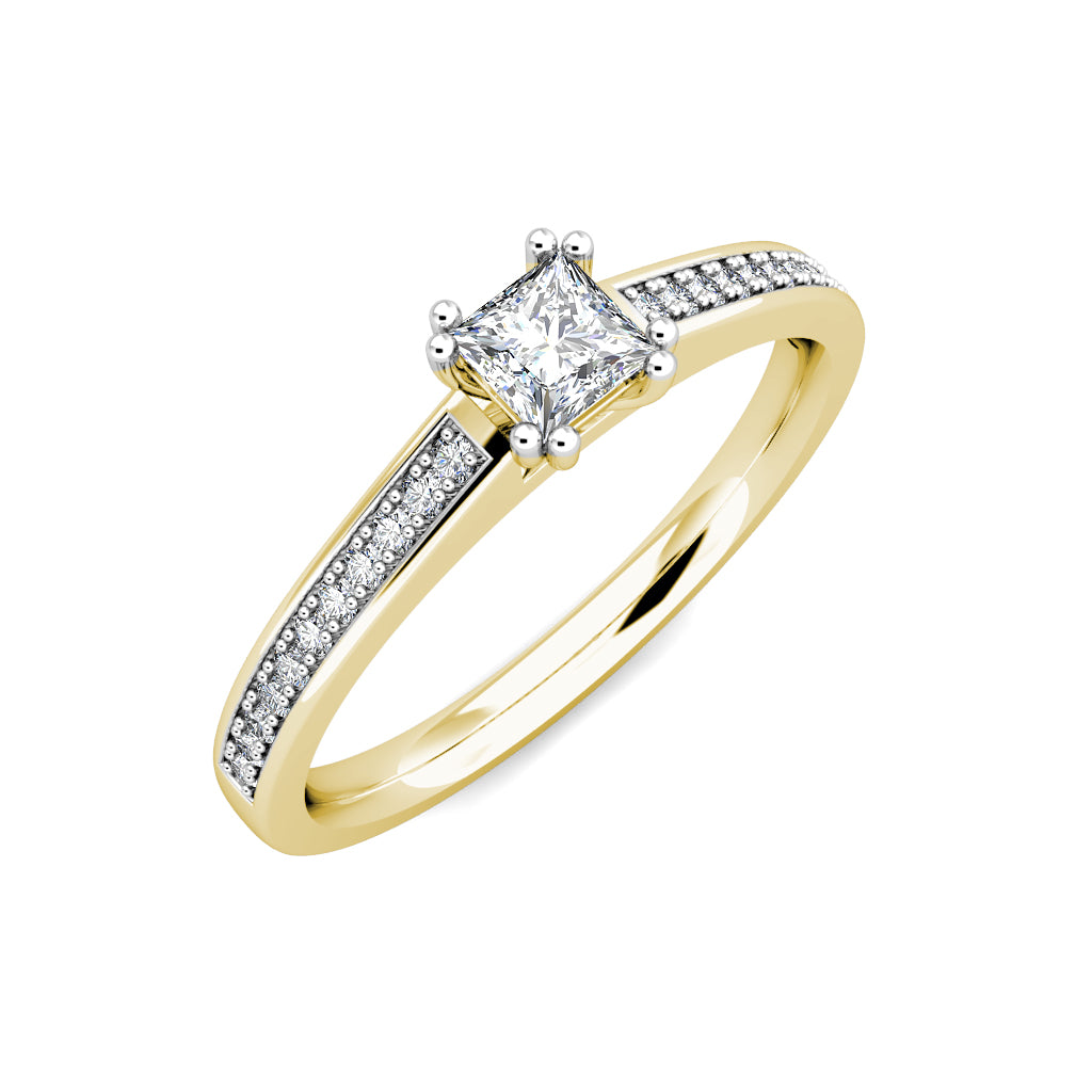 Square Princess Diamond Cluster Engagement Ring 0.30ct Diamonds 18K Yellow Gold