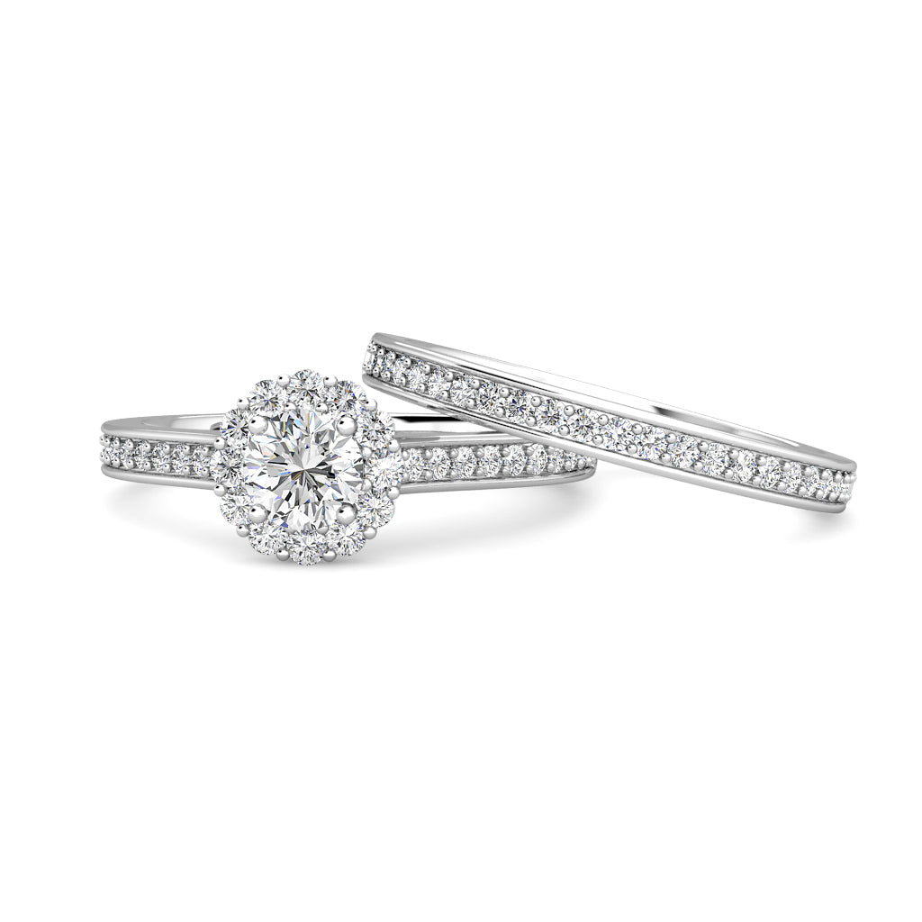 Halo Diamond Cluster Engagement Ring 0.40ct Diamonds in 18K White Gold
