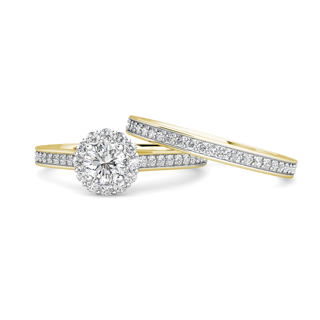 Halo Diamond Cluster Engagement Ring 0.40ct Diamonds in 18K Yellow Gold