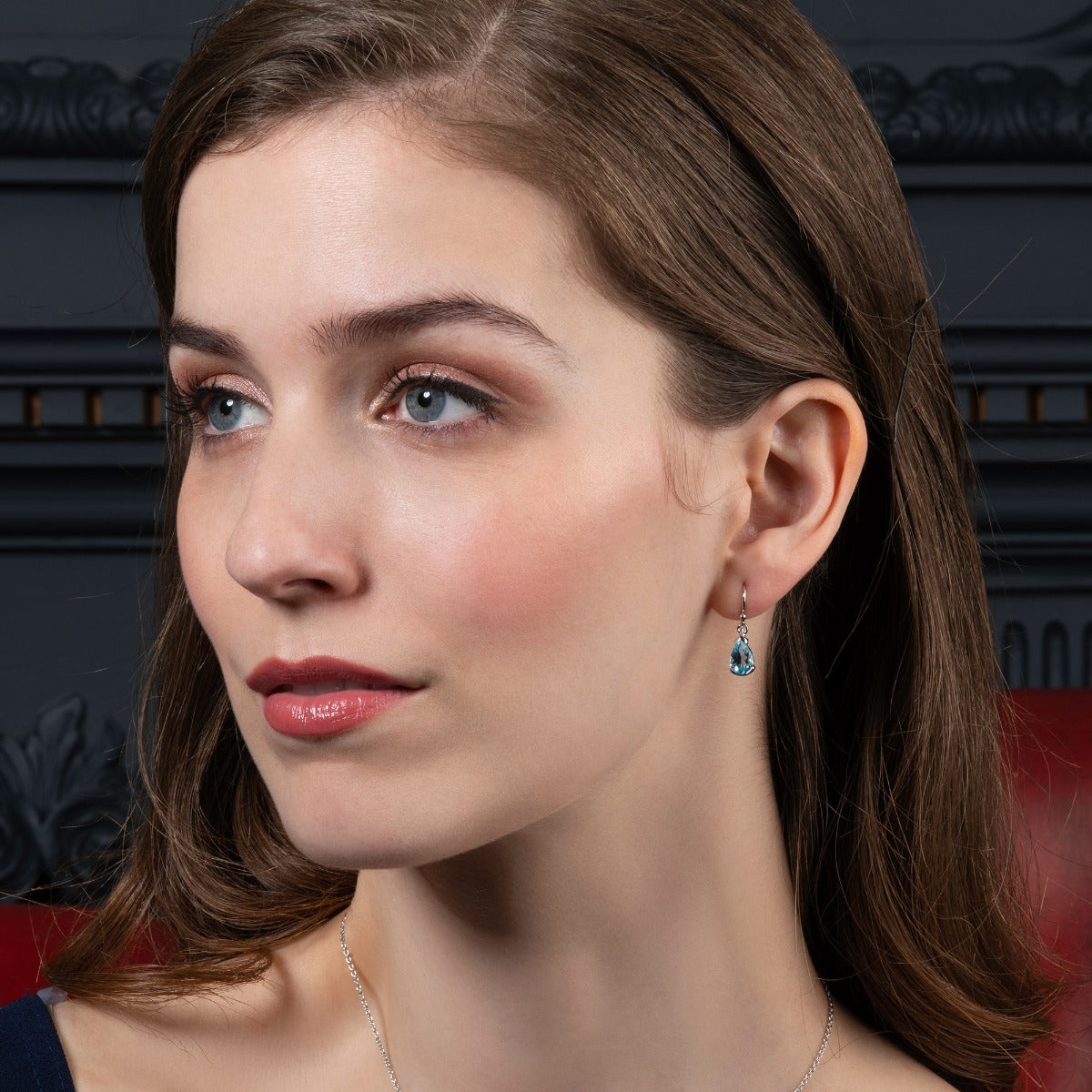 Pear Shaped Blue Topaz Drop Earrings in Sterling Silver