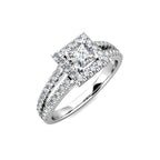 Princess Halo Diamond Cluster Engagement Ring 0.50ct Diamonds in 18K White Gold
