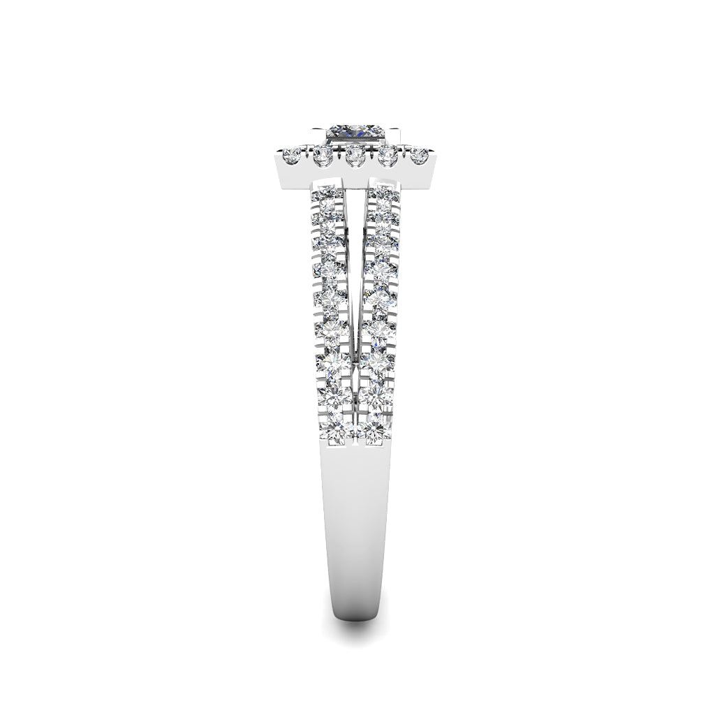 Princess Halo Diamond Cluster Engagement Ring 0.50ct Diamonds in 18K White Gold