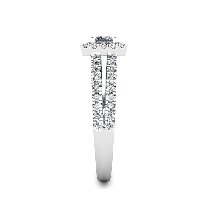 Princess Halo Diamond Cluster Engagement Ring 0.50ct Diamonds in 18K White Gold