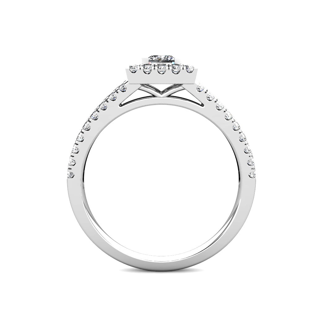Princess Halo Diamond Cluster Engagement Ring 0.50ct Diamonds in 18K White Gold