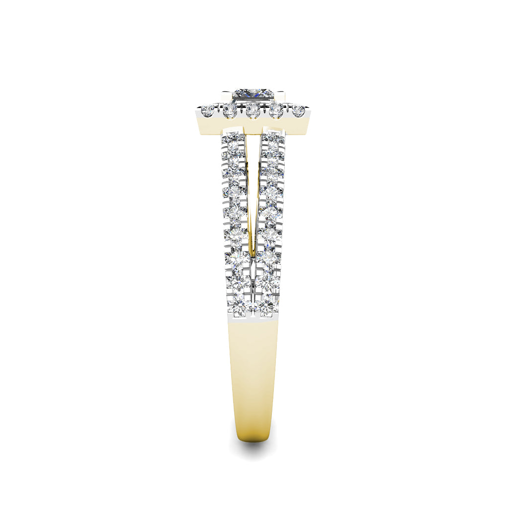 Princess Halo Diamond Cluster Engagement Ring 0.50ct Diamonds in 18K Yellow Gold