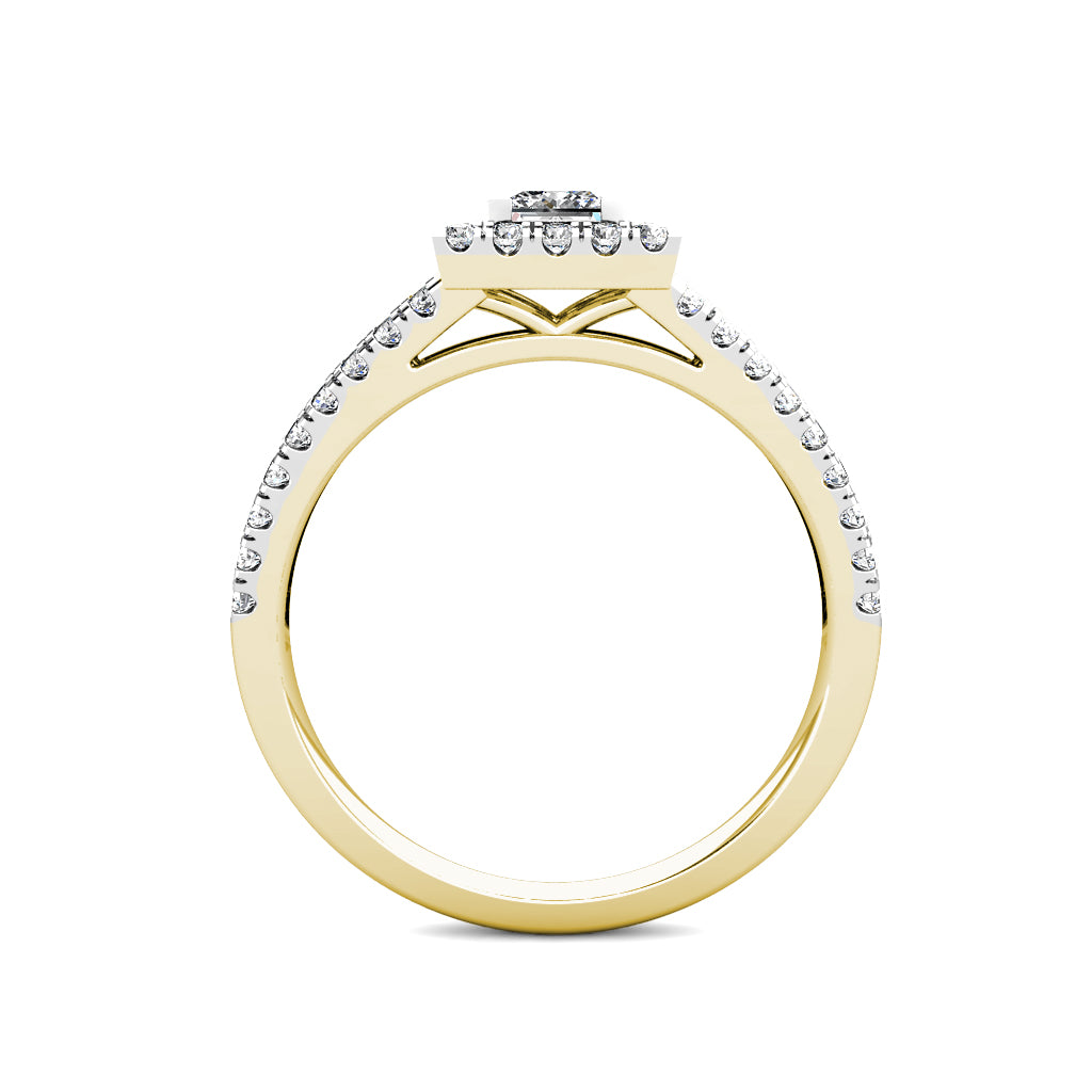 Princess Halo Diamond Cluster Engagement Ring 0.50ct Diamonds in 18K Yellow Gold
