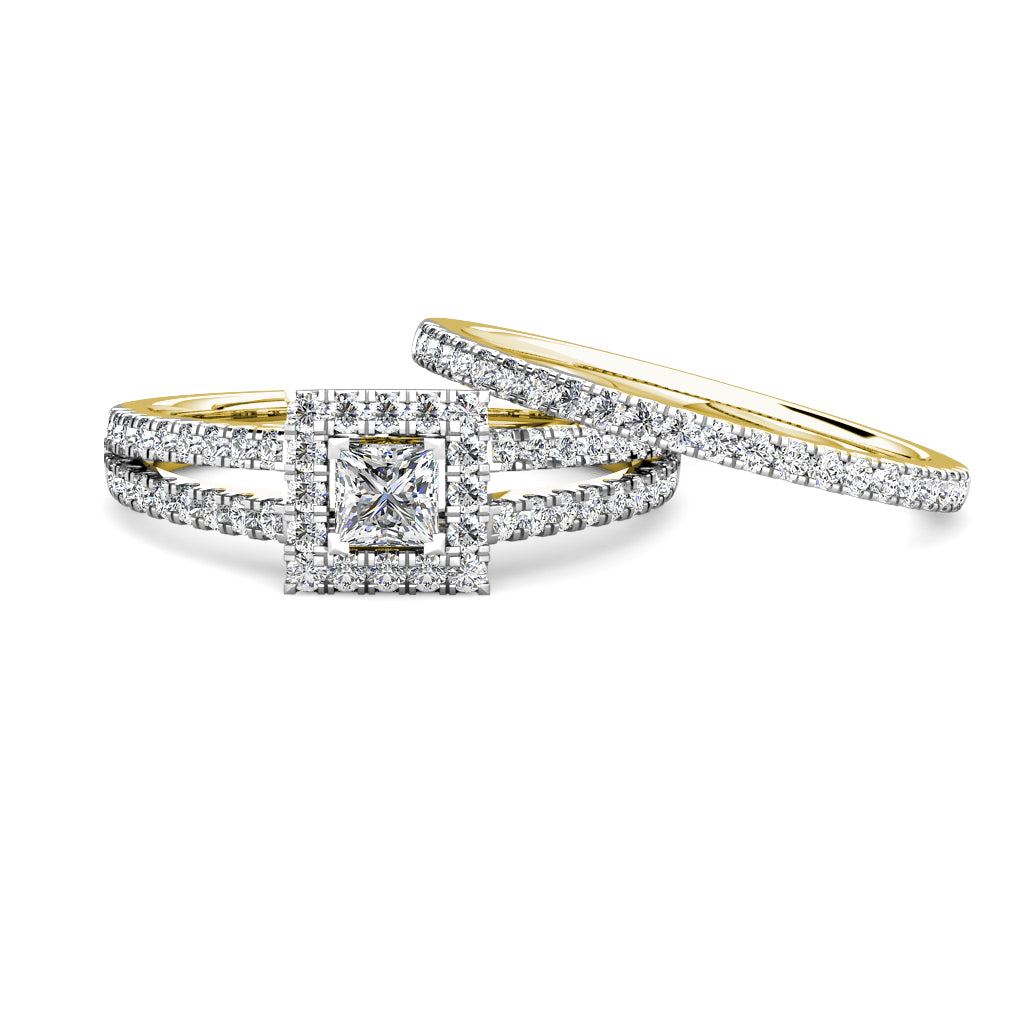 Princess Halo Diamond Cluster Engagement Ring 0.50ct Diamonds in 18K Yellow Gold