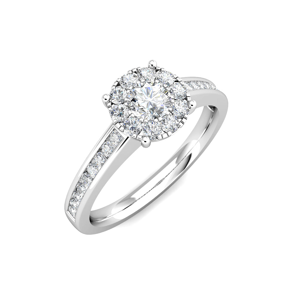 Elegance Diamond Cluster Engagement Ring 0.50ct Diamonds in 18K White Gold