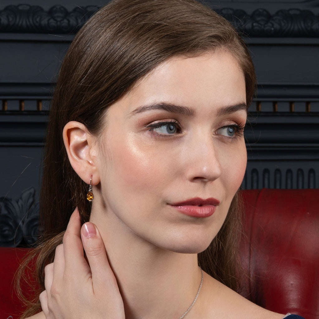 Pear Shaped Citrine Drop Earrings in Sterling Silver