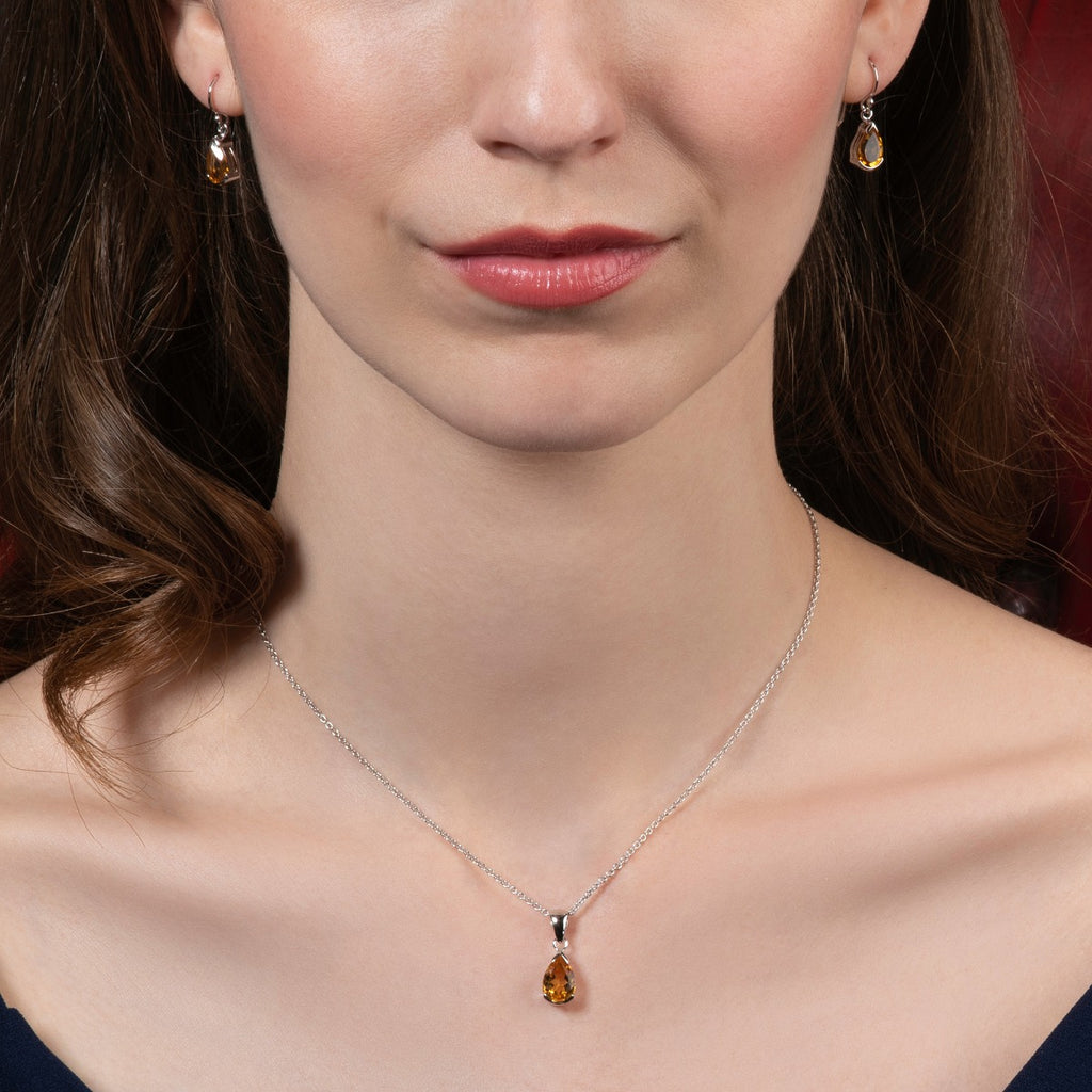 Pear Shaped Citrine Pendant Necklace in Sterling Silver