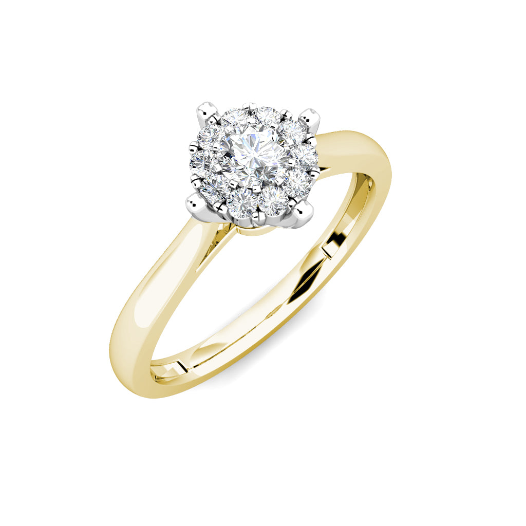 Star Diamond Cluster Engagement Ring 0.30ct Diamonds in 18K Yellow Gold