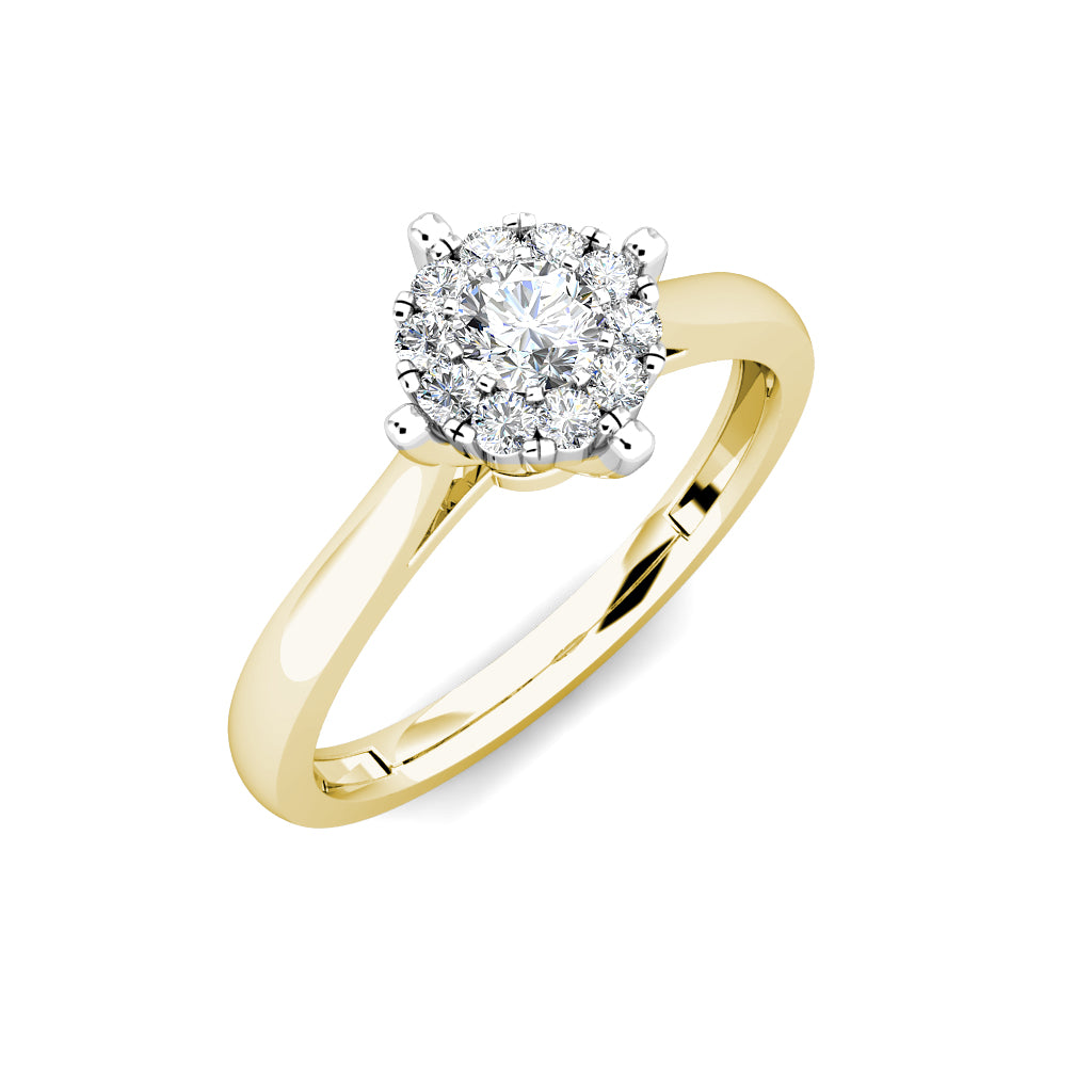 Star Diamond Cluster Engagement Ring 0.20ct Diamonds in 18K Yellow Gold
