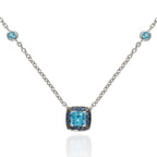 Sky Blue Topaz and Blue Sapphire Necklace in 18K White Gold