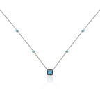 Swiss Blue Topaz and Blue Sapphire Necklace in 18K White Gold
