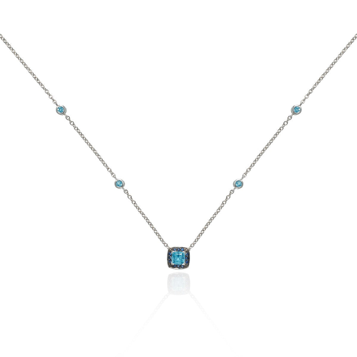 Swiss Blue Topaz and Blue Sapphire Necklace in 18K White Gold