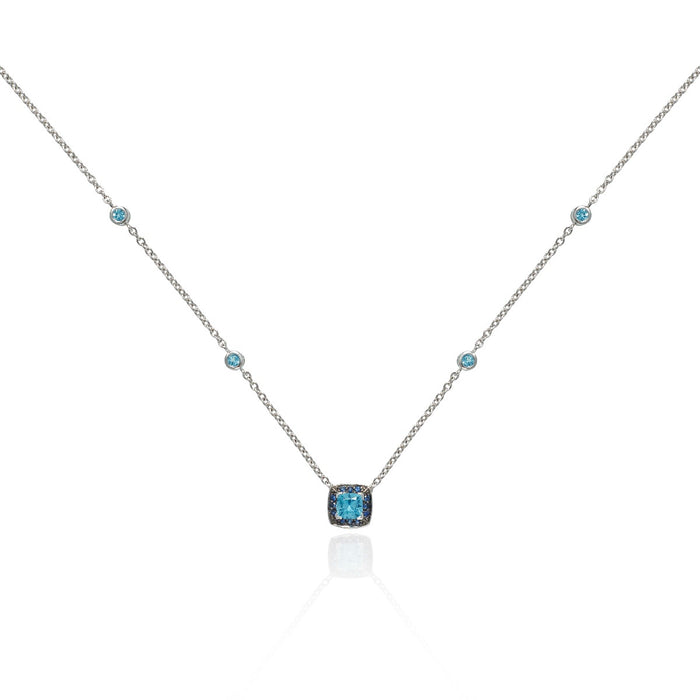 Swiss Blue Topaz and Blue Sapphire Necklace in 18K White Gold
