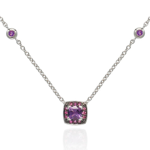 18K White Gold Necklace with Amethyst and Pink Sapphire Gemstones