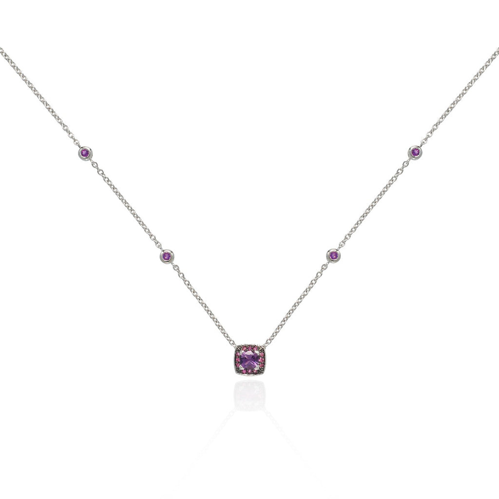 Amethyst and Pink Sapphire Necklace in 18K White Gold