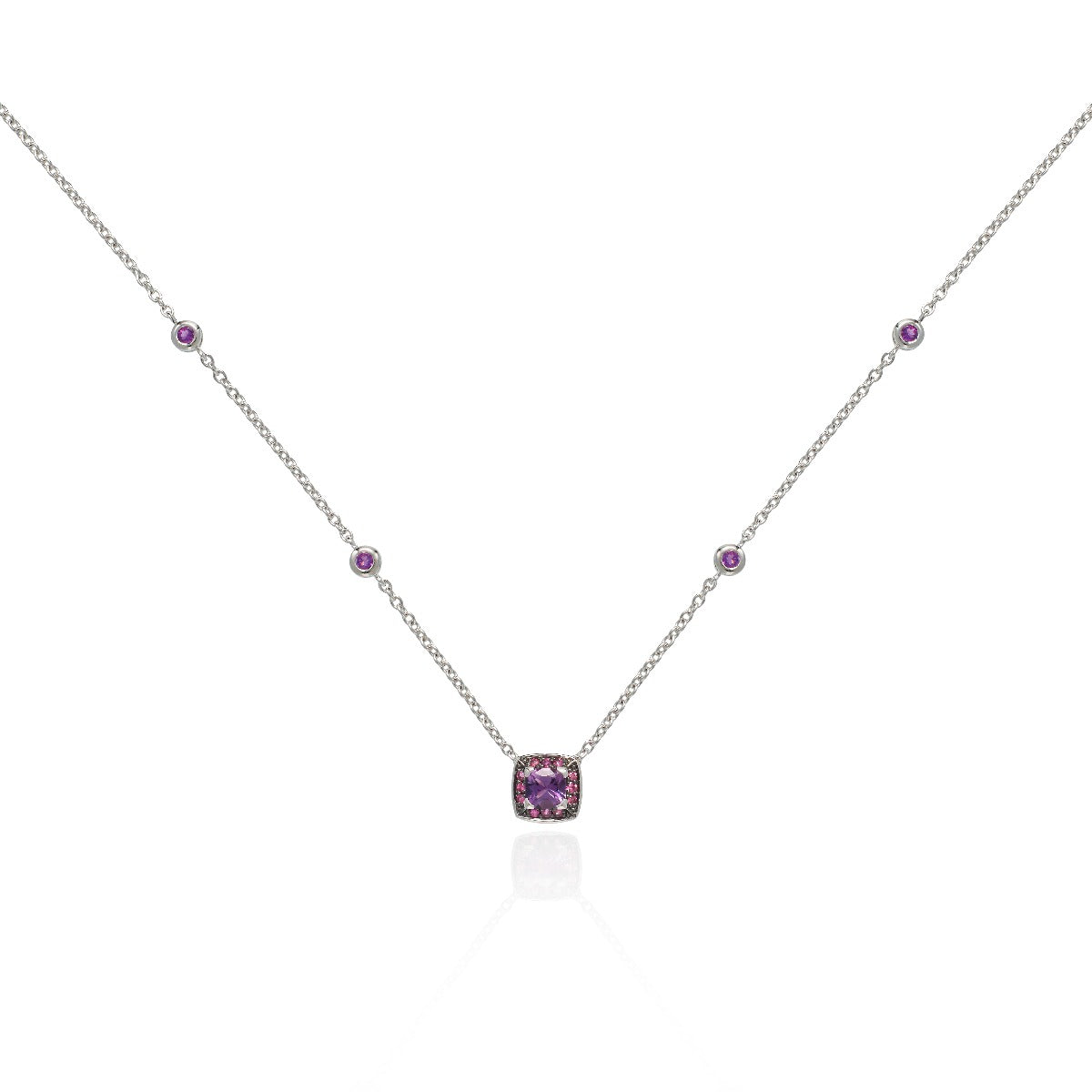 Amethyst and Pink Sapphire Necklace in 18K White Gold