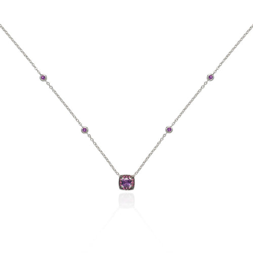 Amethyst and Pink Sapphire Necklace in 18K White Gold