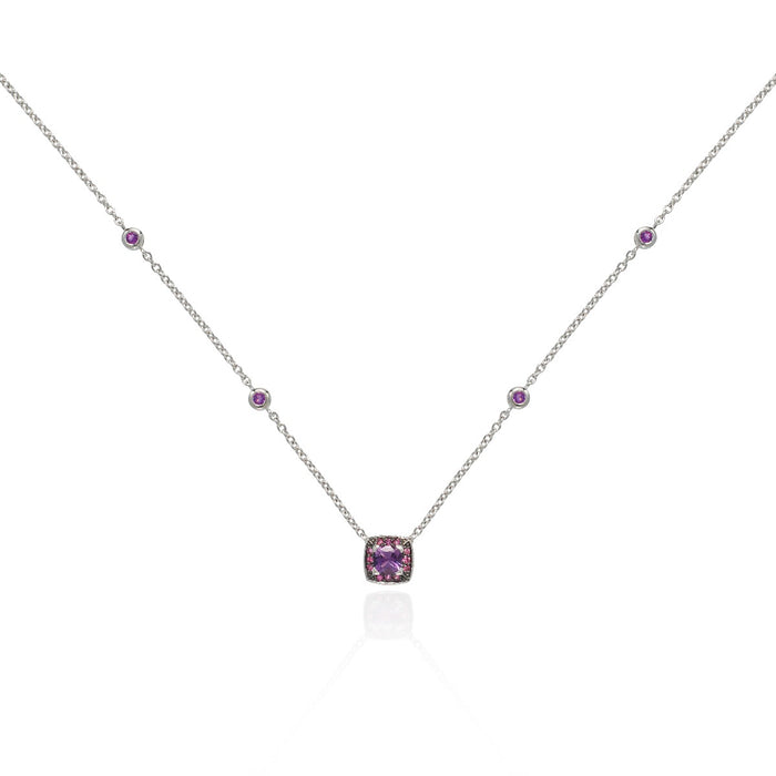 Amethyst and Pink Sapphire Necklace in 18K White Gold