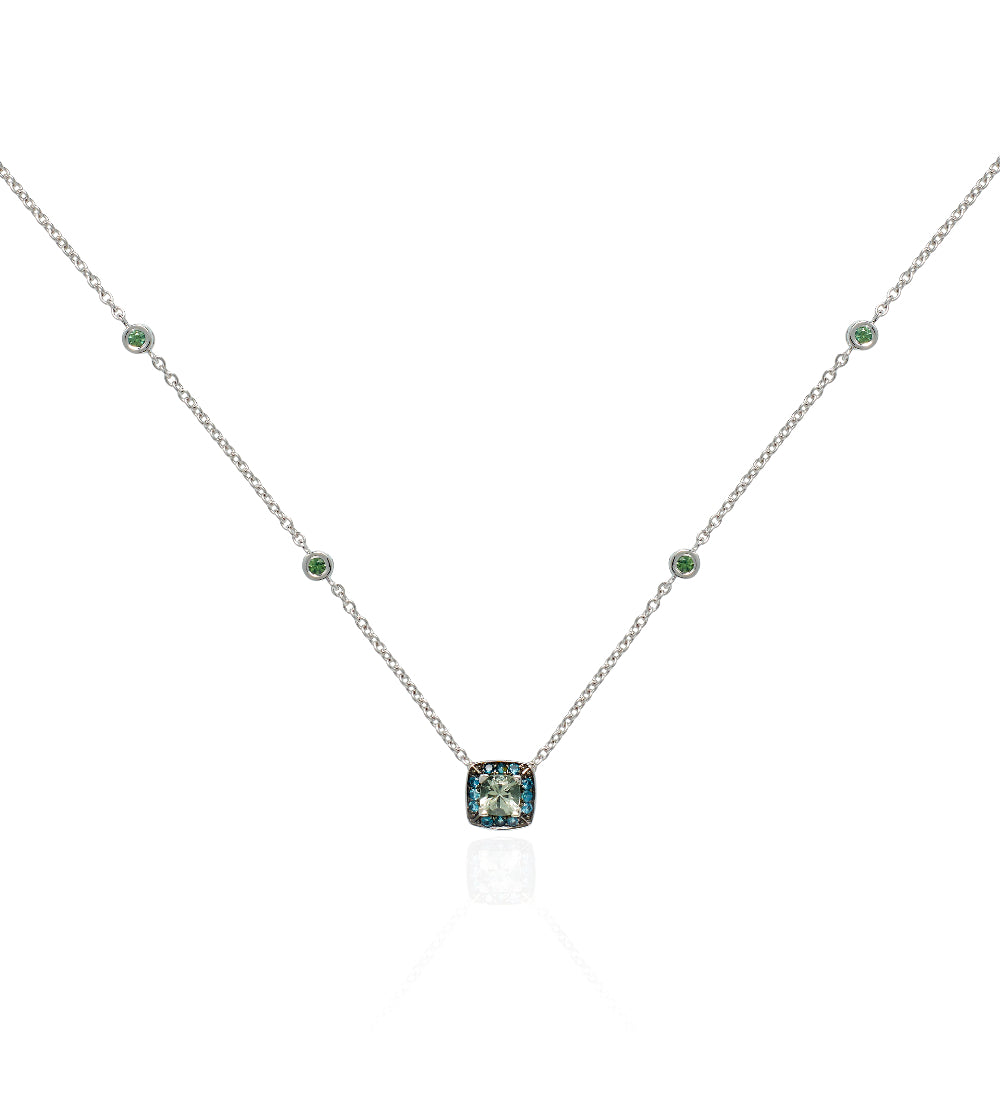 London Blue Topaz and Green Amethyst Necklace in 18K White Gold