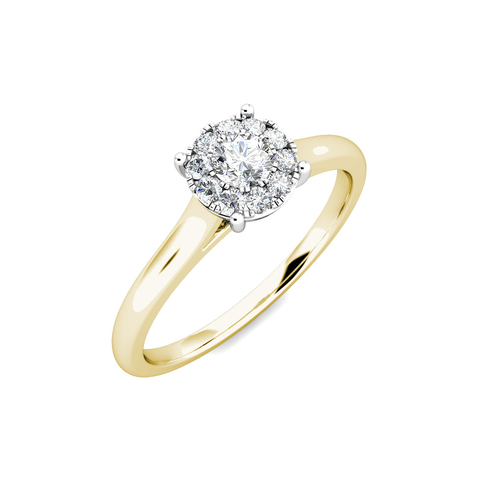 Miracle Diamond Cluster Engagement Ring 0.20ct Diamonds in 18K Yellow Gold