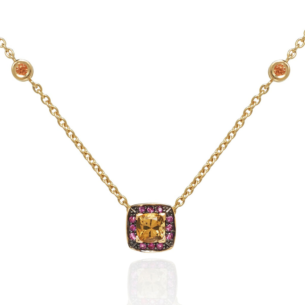 citrine and pink sapphire necklace for women in 18K yellow gold