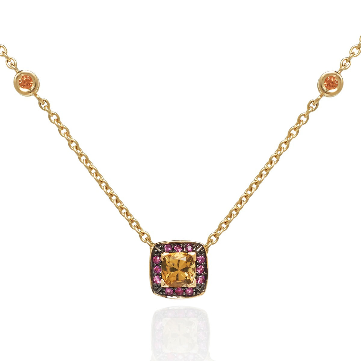 citrine and pink sapphire necklace for women in 18K yellow gold