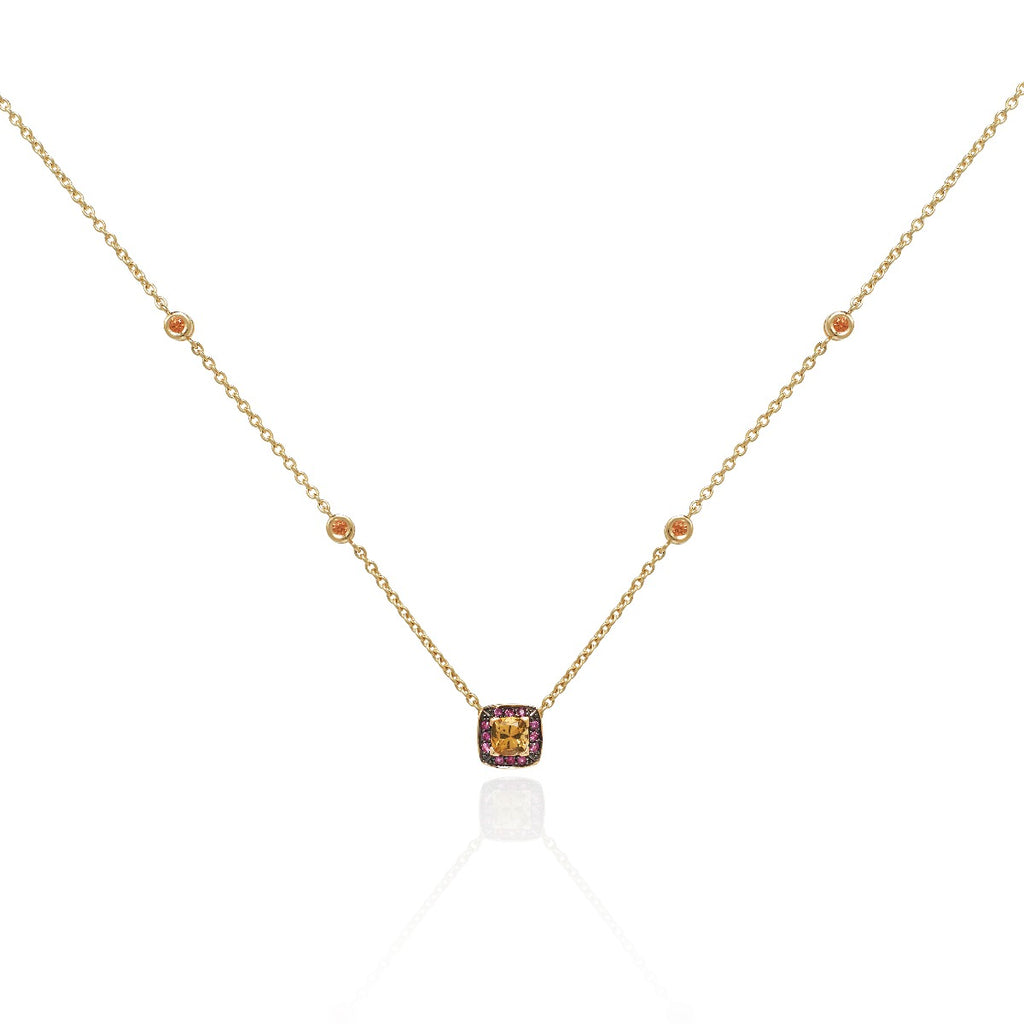Citrine and Pink Sapphire Necklace in 18K Yellow Gold