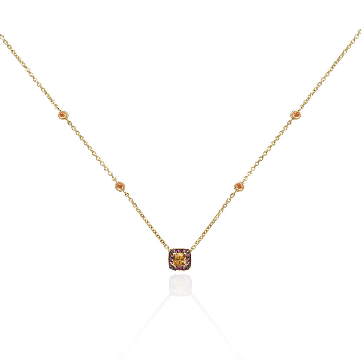 Citrine and Pink Sapphire Necklace in 18K Yellow Gold