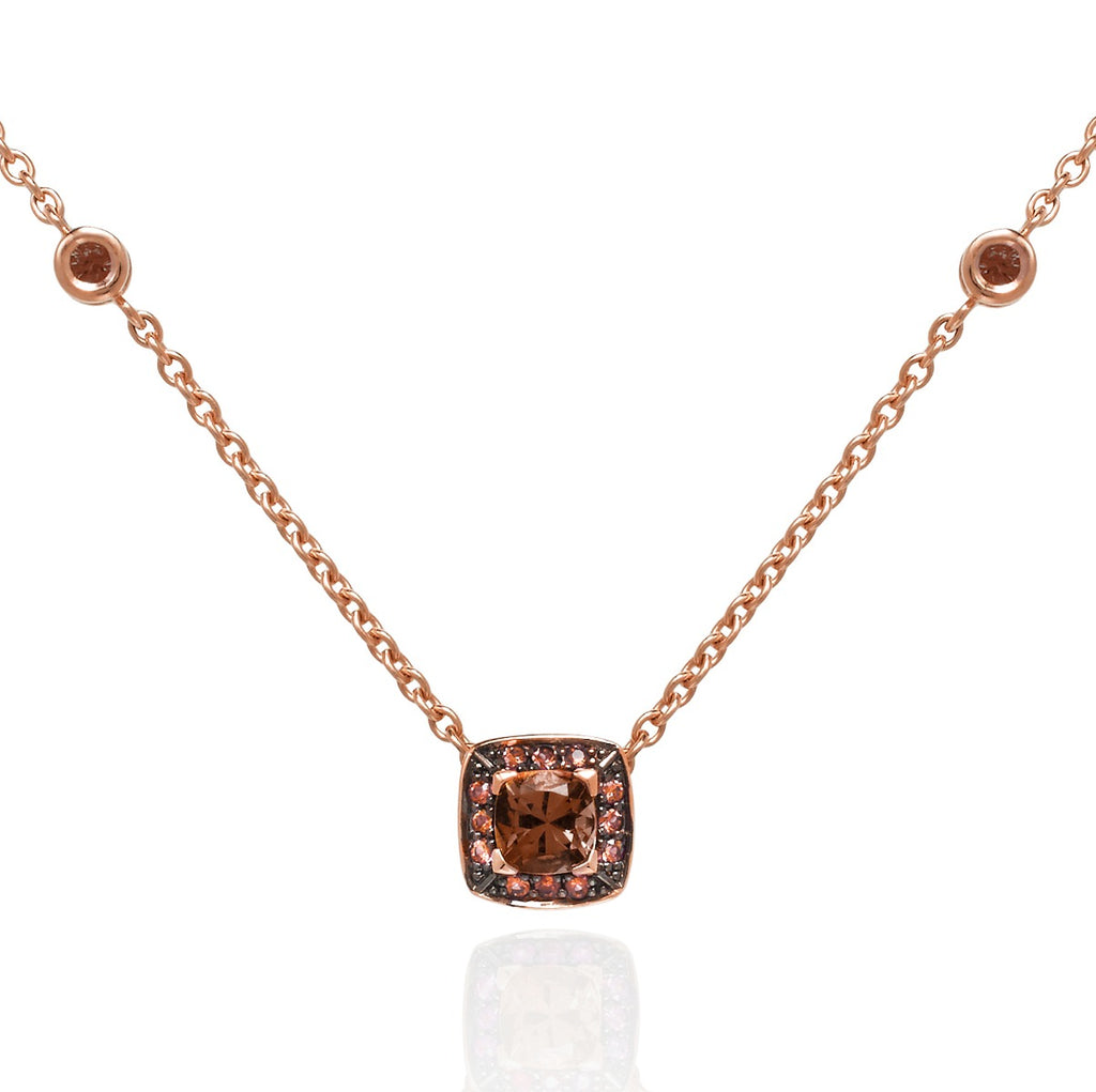 Smoky Quartz and Orange Sapphire Necklace in 18K Rose Gold
