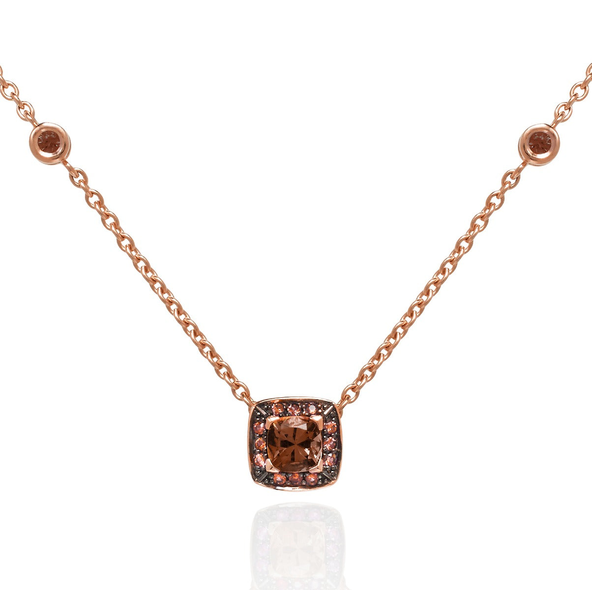 Smoky Quartz and Orange Sapphire Necklace in 18K Rose Gold