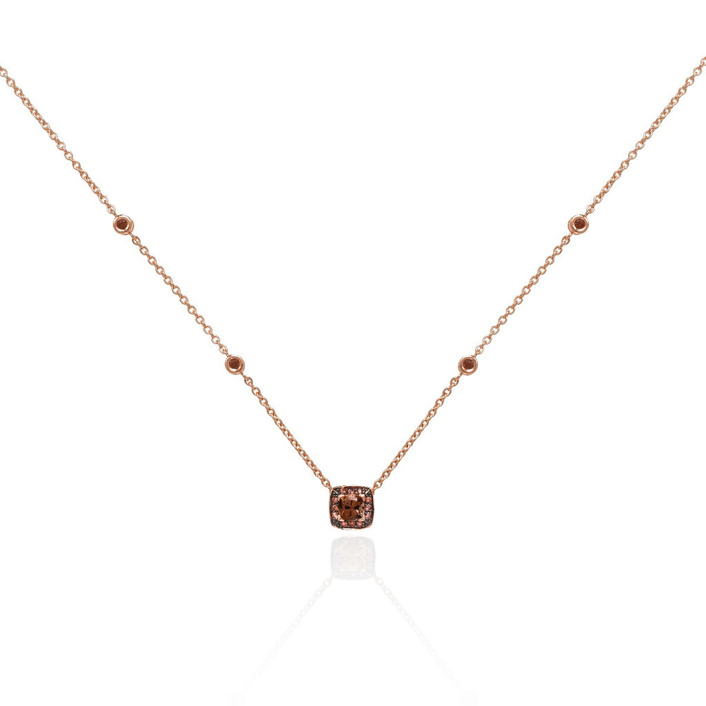 Smoky Quartz and Orange Sapphire Necklace in 18K Rose Gold