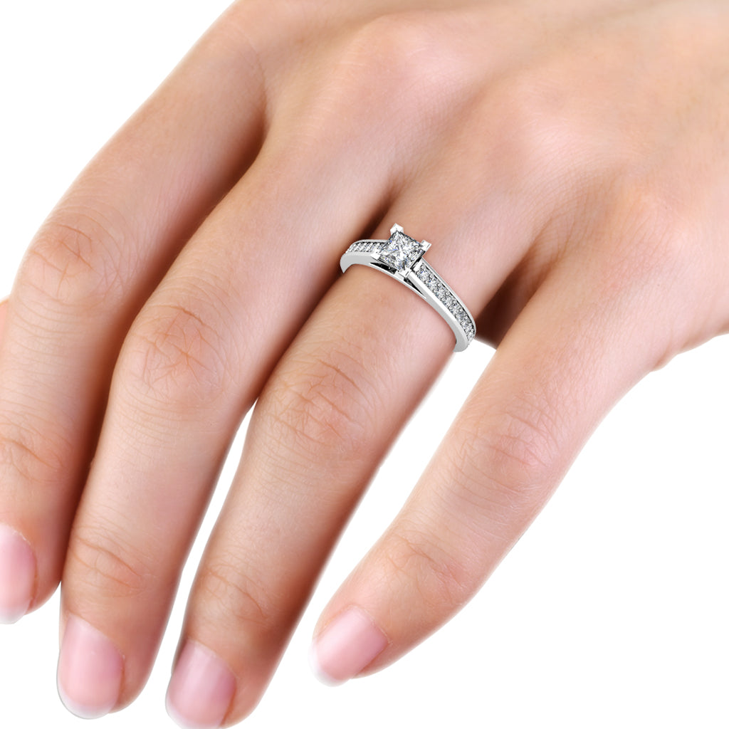 Square Princess Diamond Engagement Ring 0.45ct Diamonds 18K White Gold