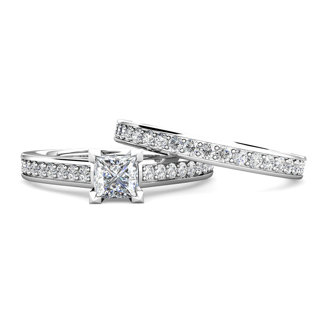 Square Princess Diamond Engagement Ring 0.45ct Diamonds 18K White Gold