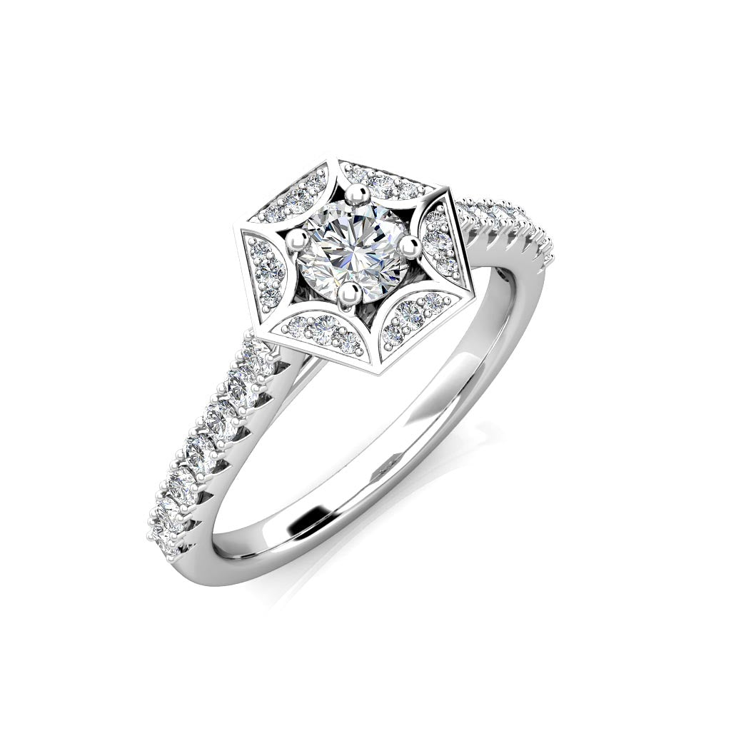 Hexagon Halo Diamond Engagement Ring 0.50ct Diamonds in 18K White Gold