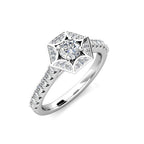 Hexagon Halo Diamond Engagement Ring 0.50ct Diamonds in 18K White Gold