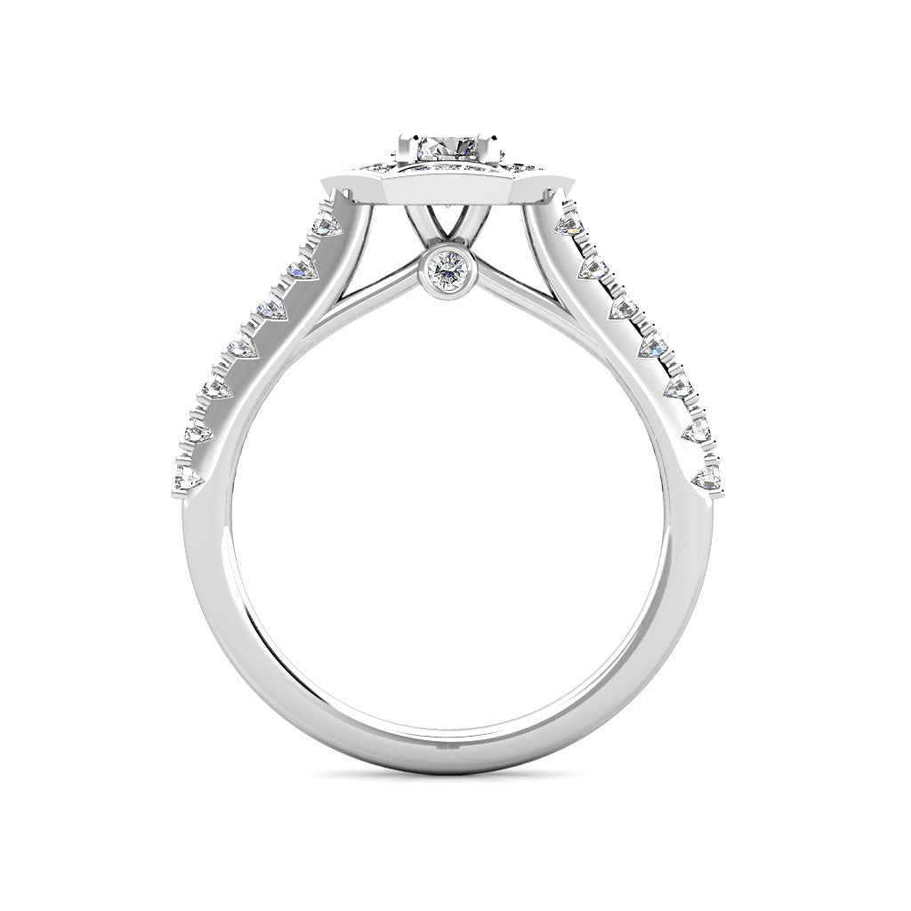 Hexagon Halo Diamond Engagement Ring 0.50ct Diamonds in 18K White Gold