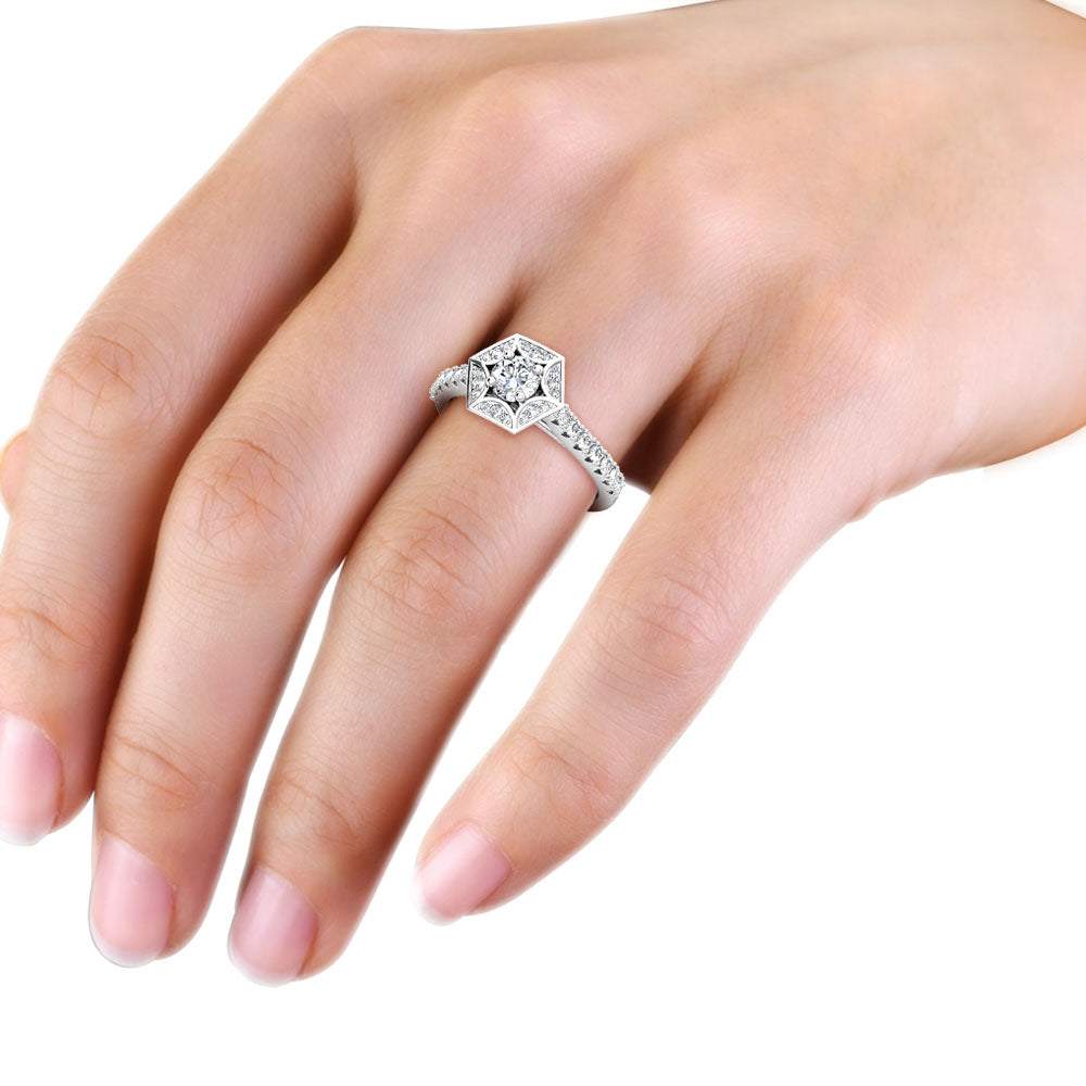 Hexagon Halo Diamond Engagement Ring 0.50ct Diamonds in 18K White Gold