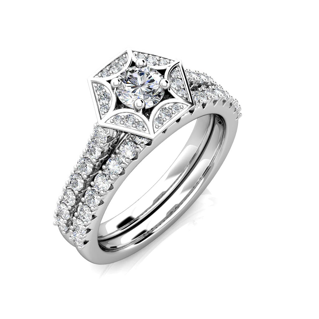 Hexagon Halo Diamond Engagement Ring 0.50ct Diamonds in 18K White Gold