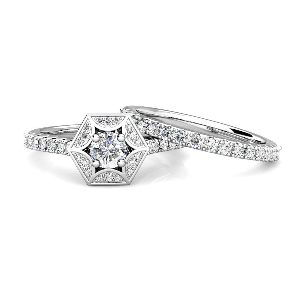 Hexagon Halo Diamond Engagement Ring 0.50ct Diamonds in 18K White Gold