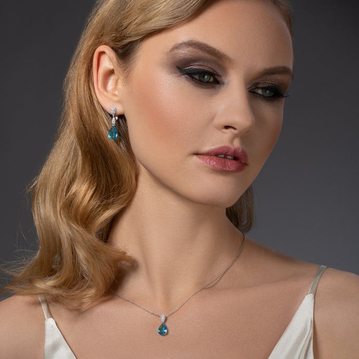 Sterling Silver Light Blue Teardrop Pendant Necklace
