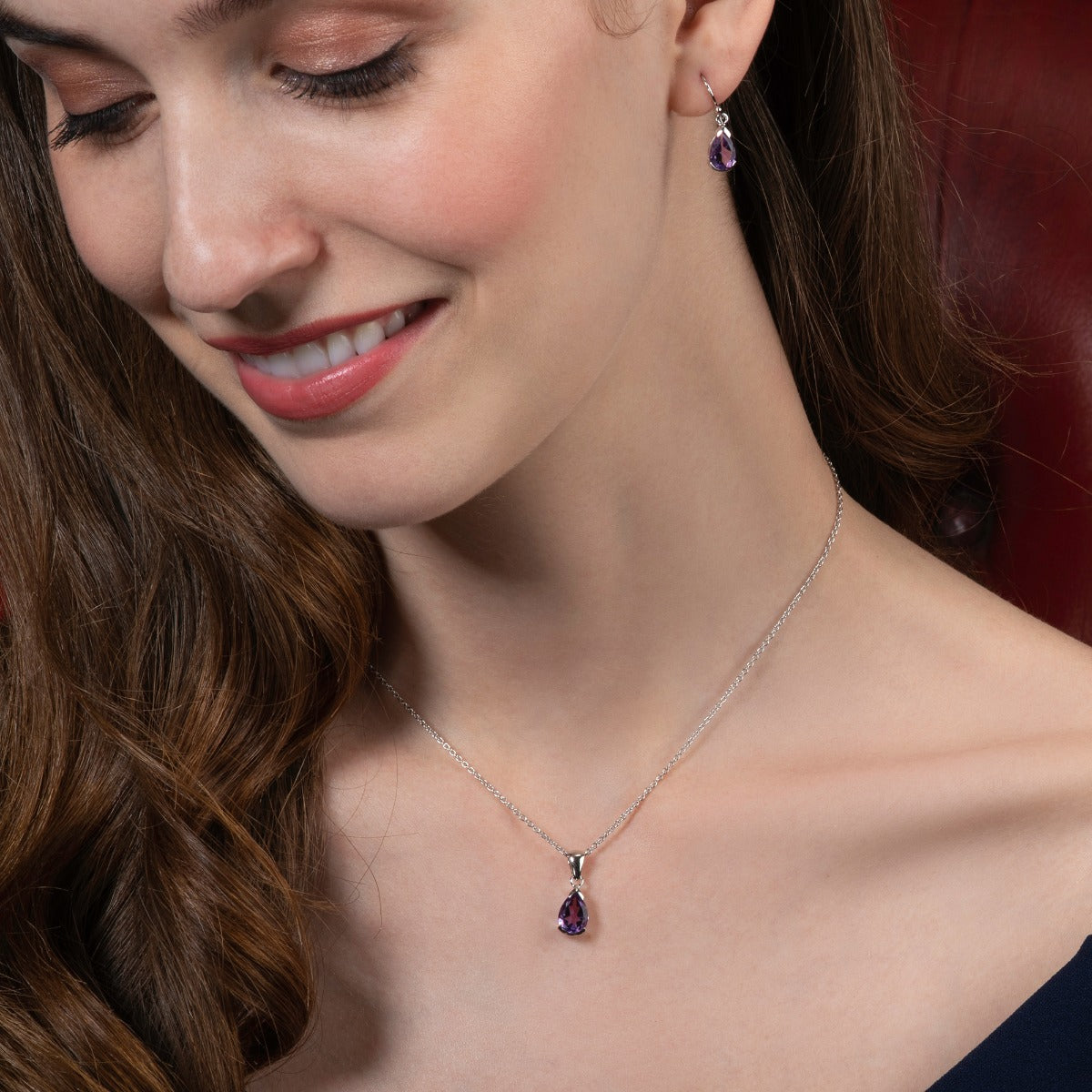 Pear Shaped Amethyst Pendant Necklace in Sterling Silver