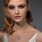 Sterling Silver Cross Pendant Necklace with Black and White Stones
